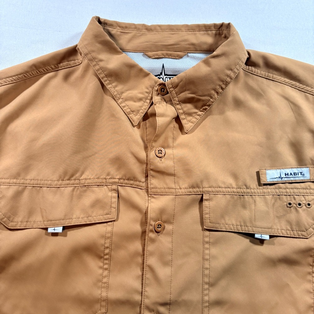 Habit Fishing Shirt Mens XL Tobacco Brown Long Sleeve UPF 40+ Ventilated Hiking